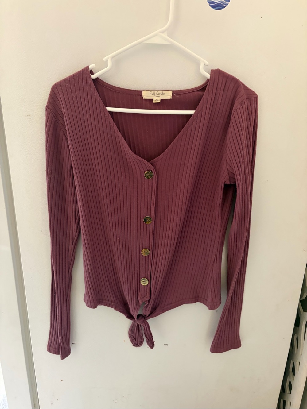 Women's Mauve Ribbed Button-Front Tie Hem Top